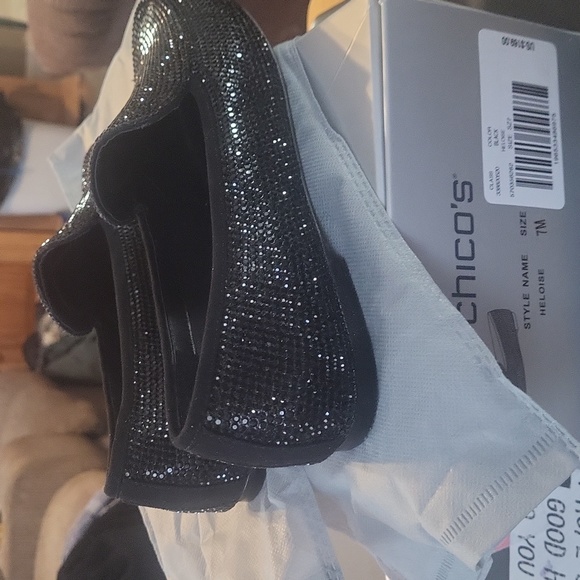 CHICOS Rhinestone Loafers~ 7M Black - Picture 4 of 8